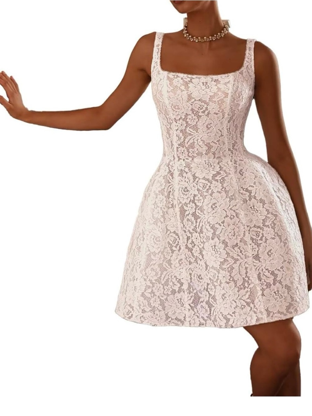 Lace Square-Neck A-Line Dress